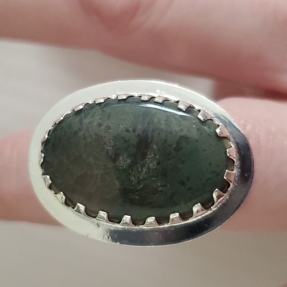 New Witchy Moss Agate Horned Crescent Moon 925 Silver Ring. - Picture 2 of 9